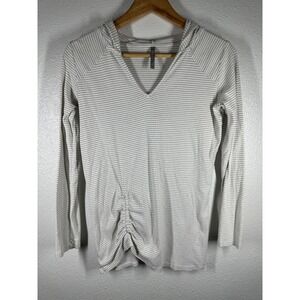 Blue Canoe Hoodie Women Small White Striped Organic Cotton Ruched V-Neck Top